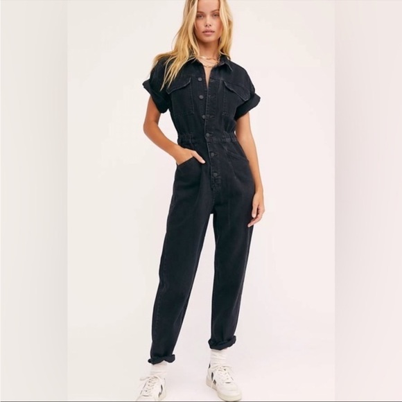 Free People Pants - NWOT Free People Marci Coveralls in Iron Black